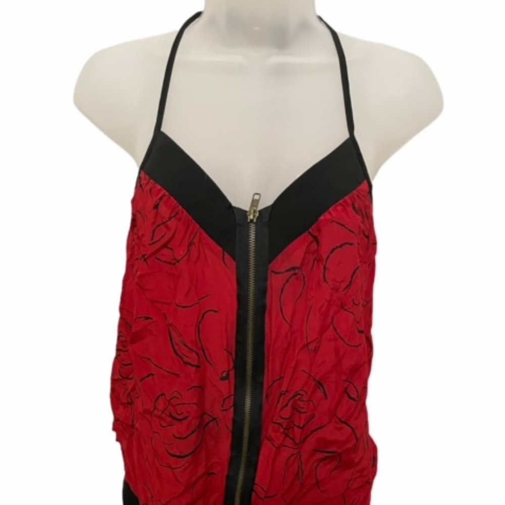 Silence and Noise 100% Silk Full-Zip Front Red Cami Size Small